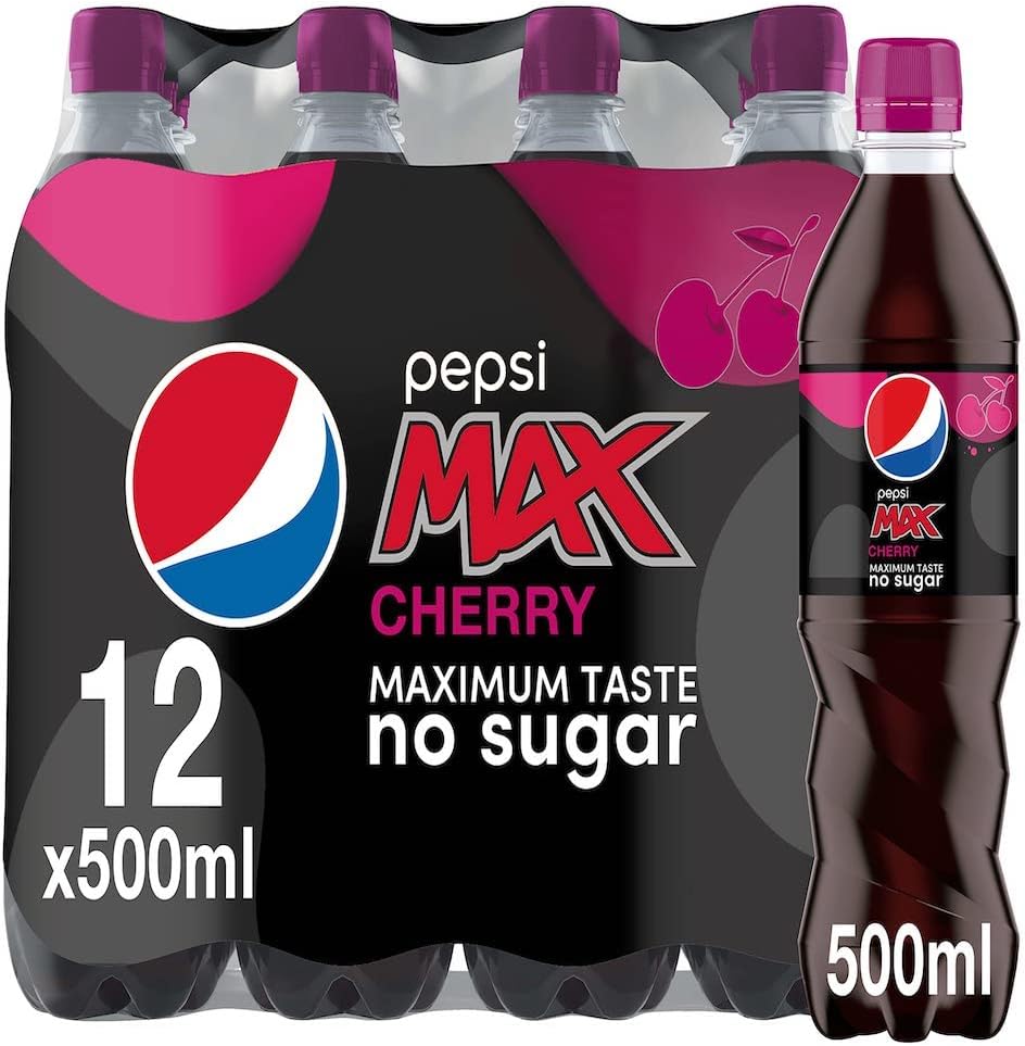 Pepsi Max Cherry No Sugar Cola 500ml Pack of 12