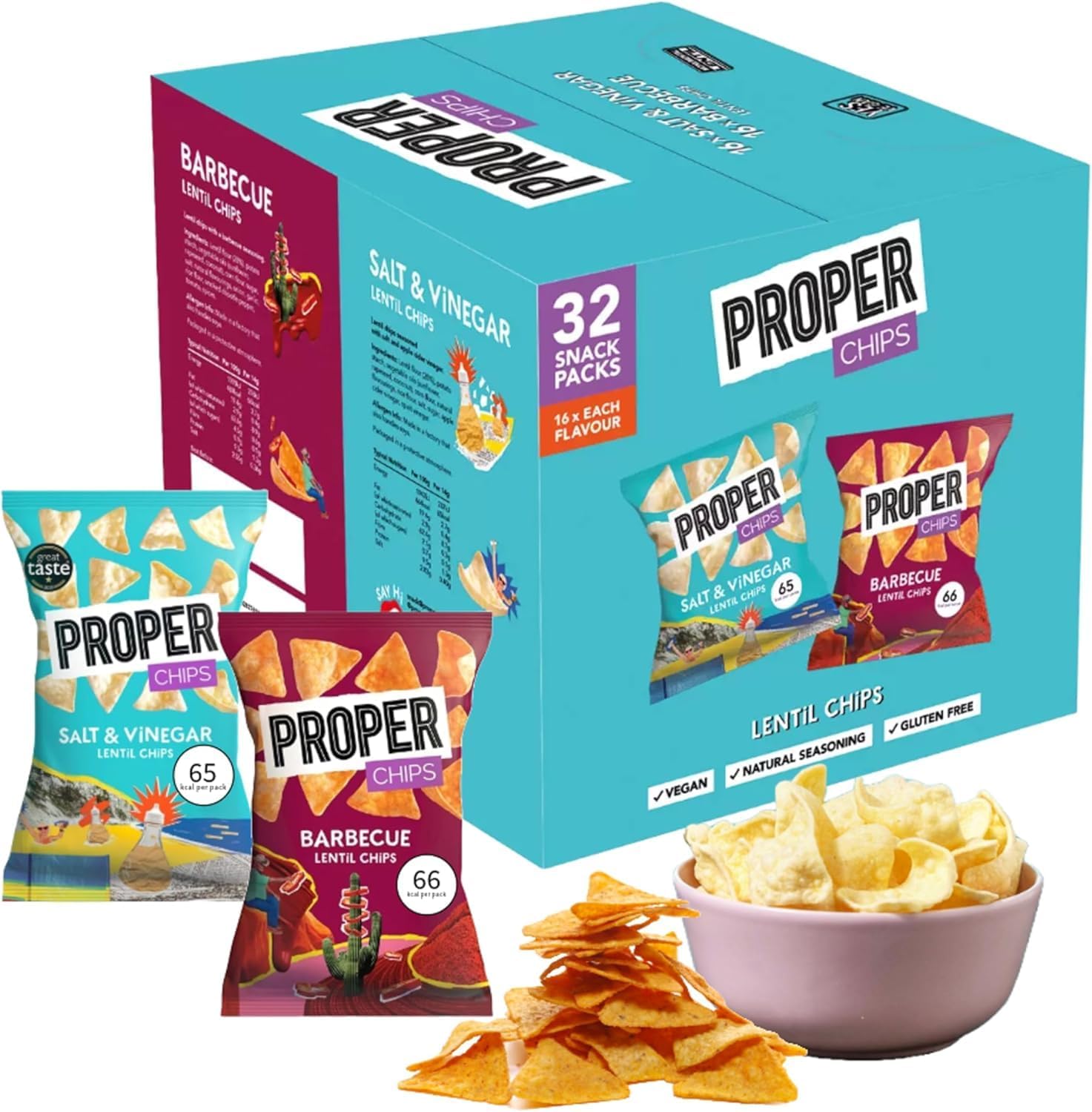 Proper Chips BBQ and Salt & Vinegar Mixed Case, 32 x 14g