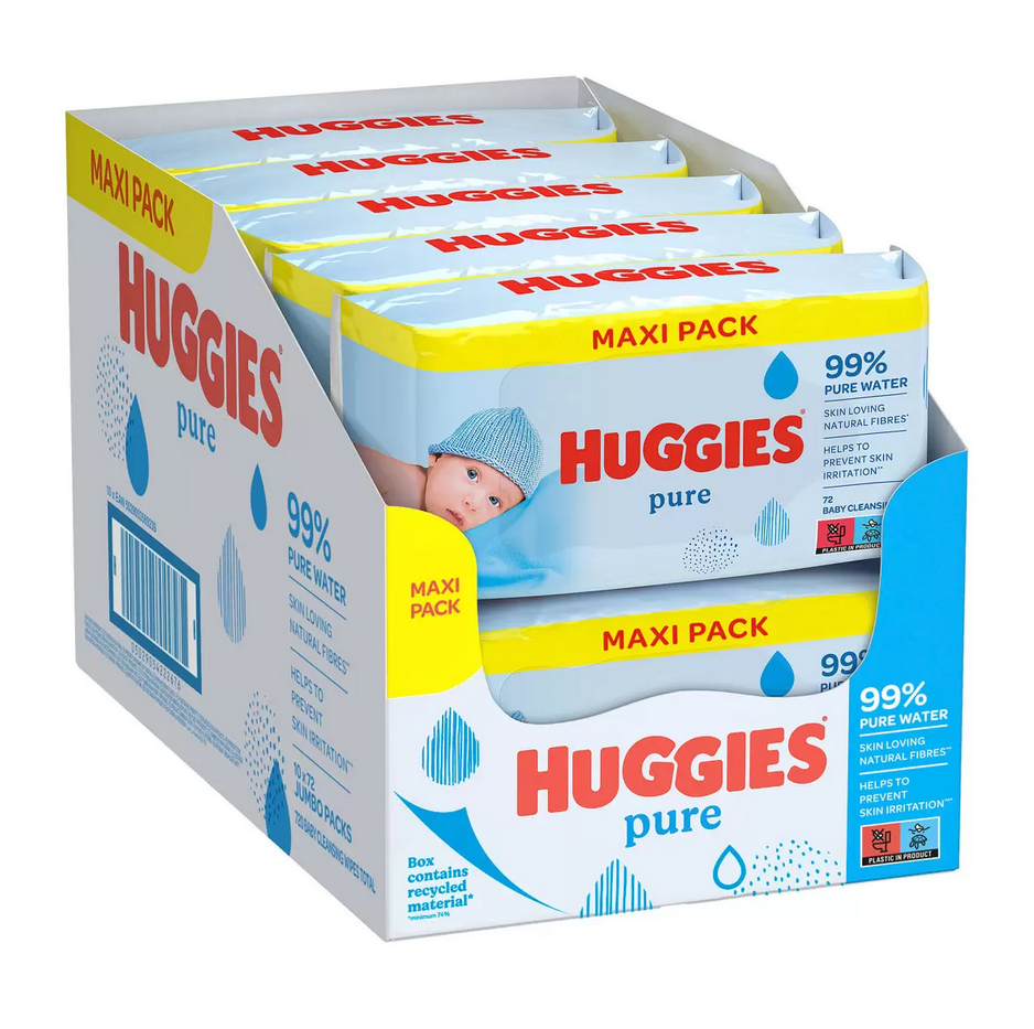 Huggies Pure Baby Wipes, 10 x 72 Wipes